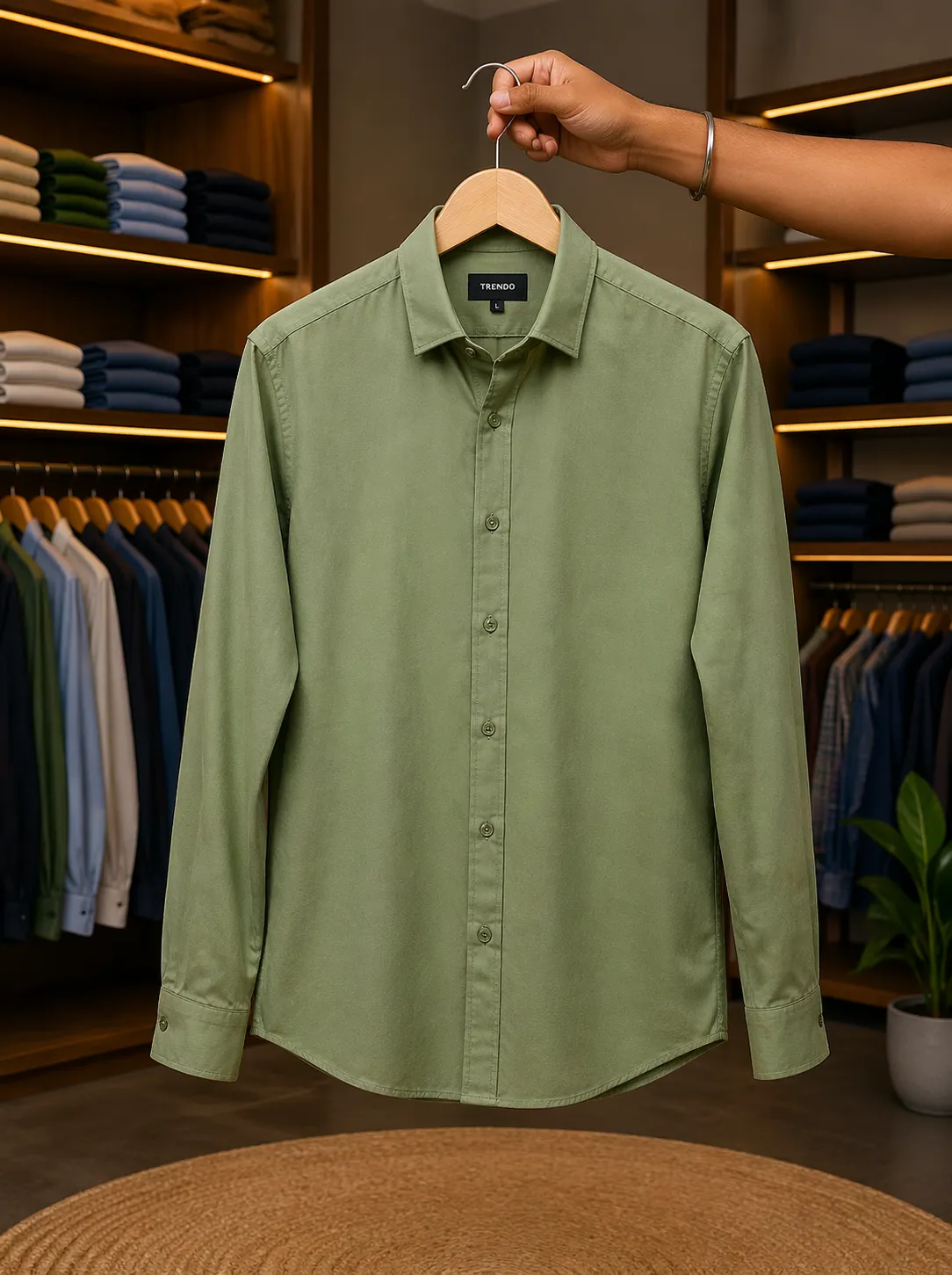 Men's Sage Green Classic Long-Sleeve Button-Down Shirt